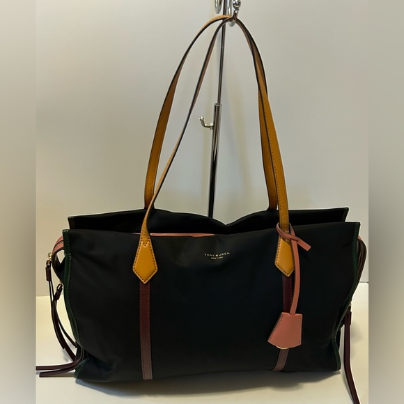 Tory Burch Other - Tory Burch Navy Perry Nylon Tote with colorful leather accents Color block
